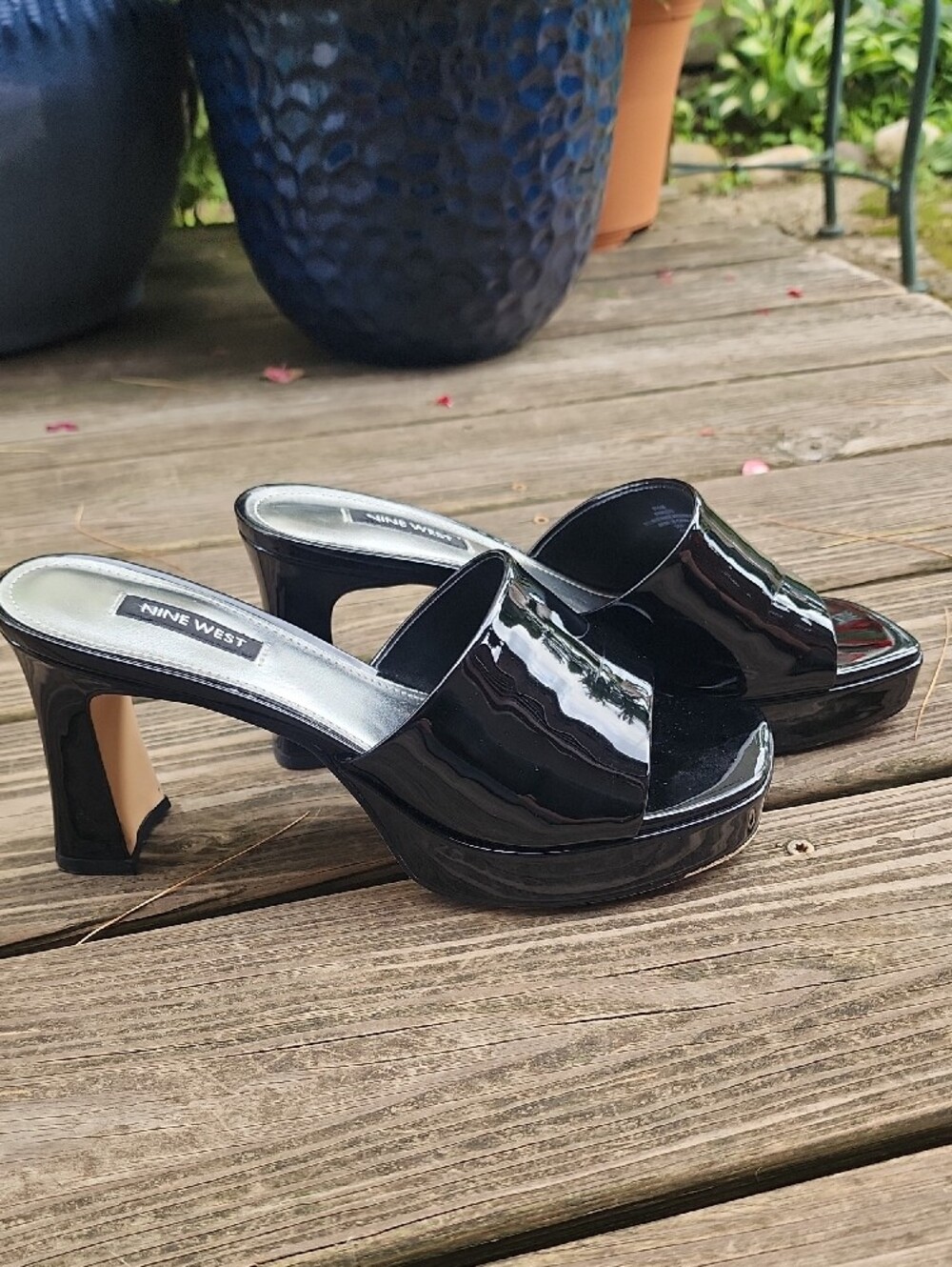 Nine West Beez Platform Black Patent Open-Toe Mule Heels 8.5 - Picture 7 of 13